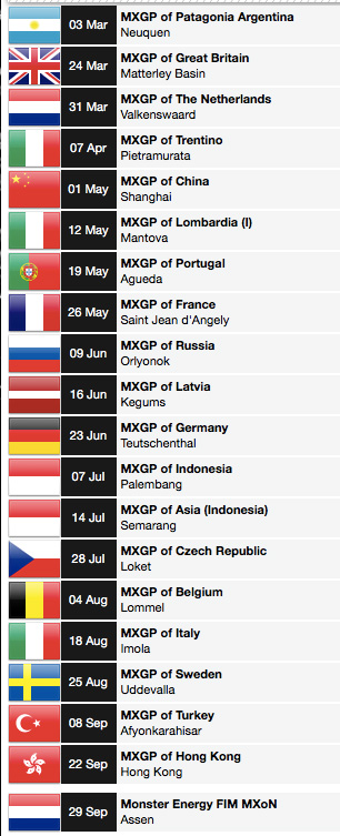 Kalender der Motocross-WM 2019